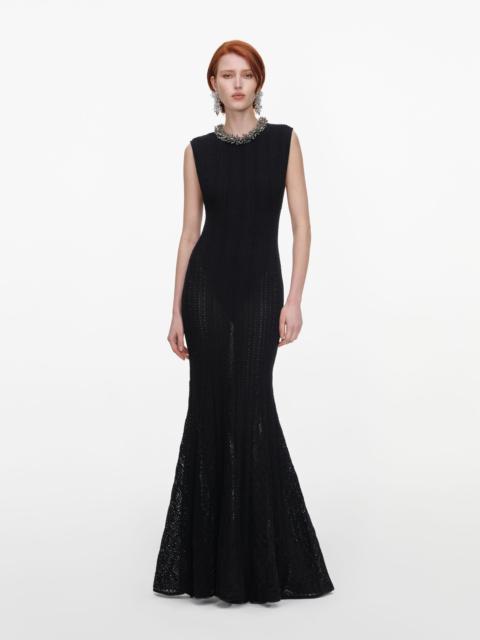 self-portrait Black Beaded Pointelle Knit Maxi Dress