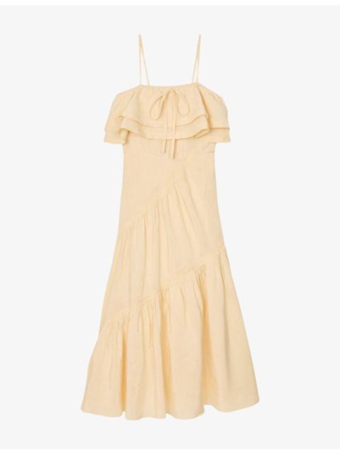 Ruffled Sleeveless Linen-Blend Maxi Dress