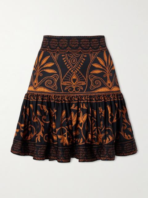 FARM RIO Cornely Ainika Embroidered Tiered Voile Mini Skirt