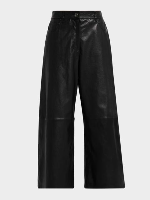 WEEKEND Max Mara Blanc Cropped Wide-Leg Leather Pants