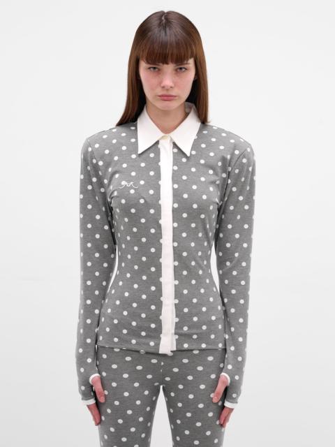 ROWEN ROSE Gray Polka Dot Jersey Polo