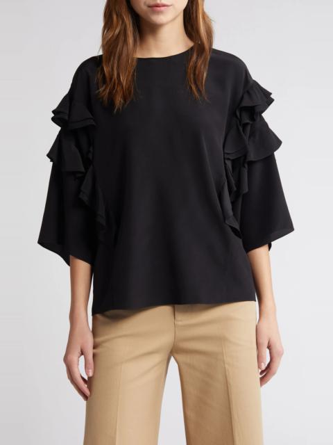 Ruffle Sleeve Silk Top