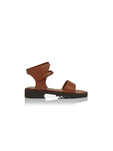 Manolo Blahnik Brown Calf Leather Cut-Out Flat Sandals