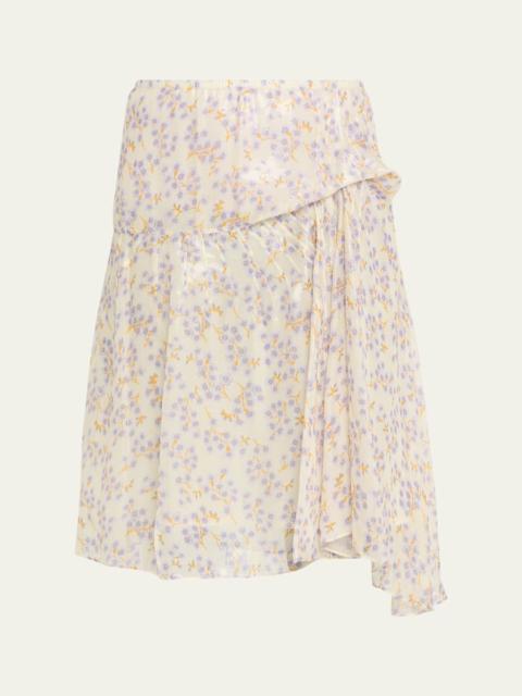 Plan C Floral-Print Metallic Silk Gathered Skirt