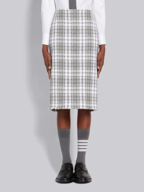 Thom Browne Medium Grey Tartan Check Tweed Frayed Low-rise Pencil Skirt