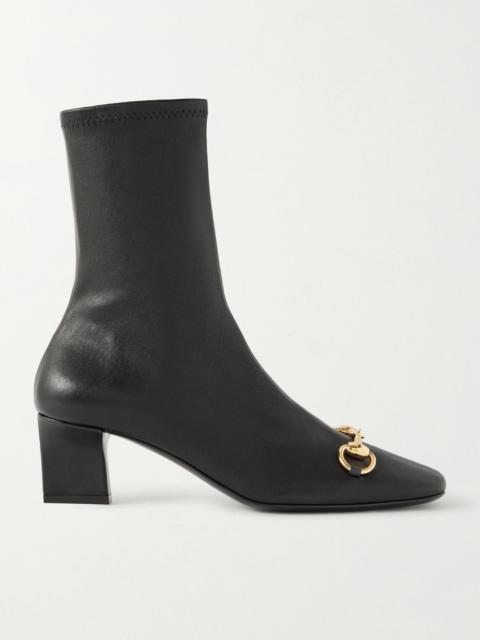 GUCCI Signora Horsebit-embellished Leather Ankle Boots