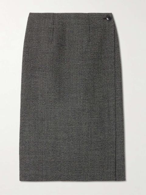 MARIE ADAM-LEENAERDT Reversible houndstooth tweed and wool-twill midi wrap skirt Black