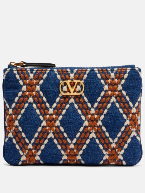 Valentino Quiltie 67 embroidered denim pouch