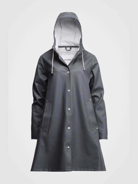 Stutterheim Stockholm Long Print Opal Raincoat Black | REVERSIBLE