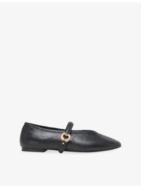 maje Logo-Buckle Lizard-Embossed Leather Ballet Flats