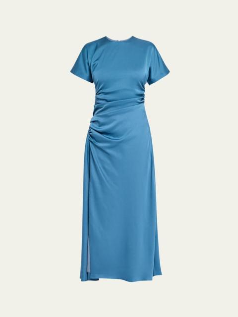 SIMKHAI Marabella Ruched Satin Midi Dress
