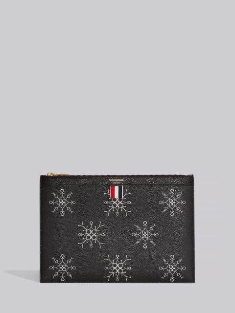 Thom Browne Black Pebble Grain Leather 3d Snowflake Print Small Document Holder