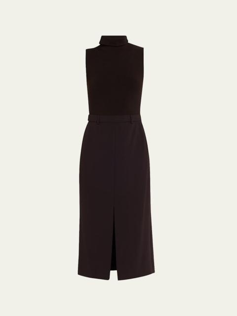 Theory Funnel-Neck Admiral Crepe Sleeveless Midi Dress