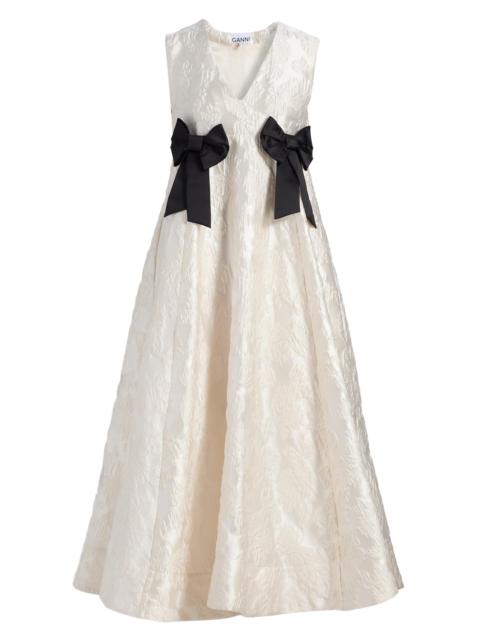 GANNI Women's Floral Satin Cloqué A-Line Midi-Dress - Egret