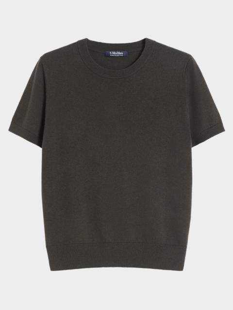 Max Mara Magenta Wool Short-Sleeve Crewneck Sweater