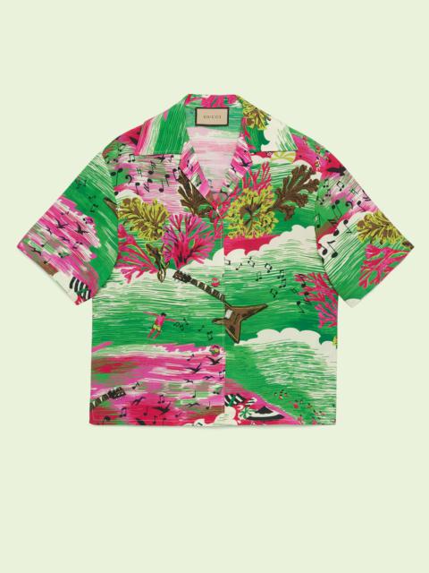 GUCCI Music ocean print bowling shirt