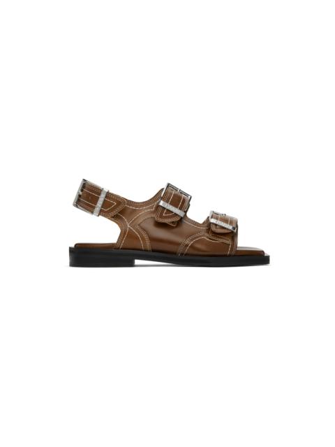 GANNI Brown Embroidered Western Sandals