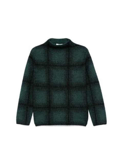 shadow-plaid funnel-neck sweater