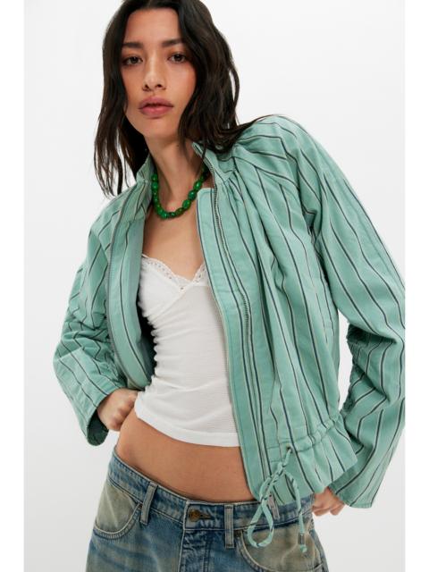 FREE PEOPLE Devon Striped Balloon Funnel-Neck Jacket