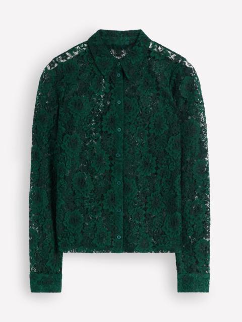 BODEN Jersey Lace Shirt-Green Pine