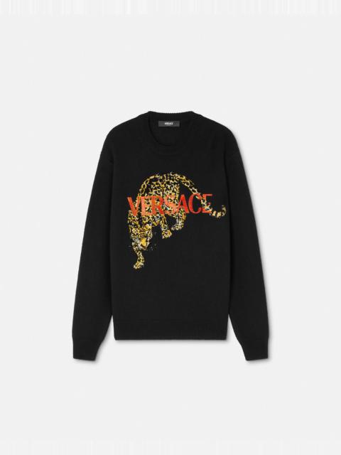 Crystal Versace Leopard Wool Knit Sweater