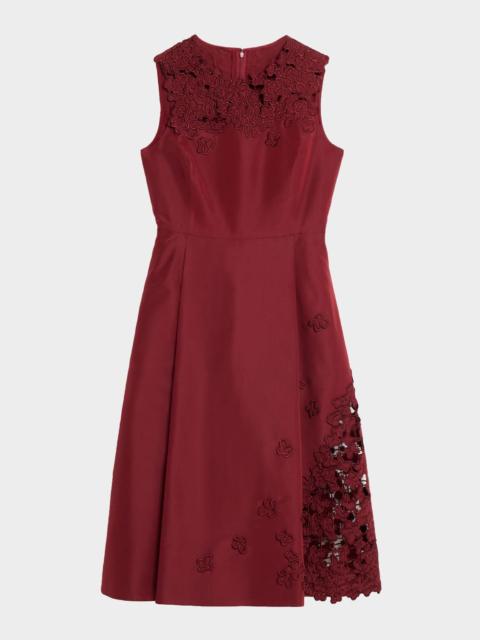 Oscar de la Renta Sleeveless Embroidered Midi Cocktail Dress