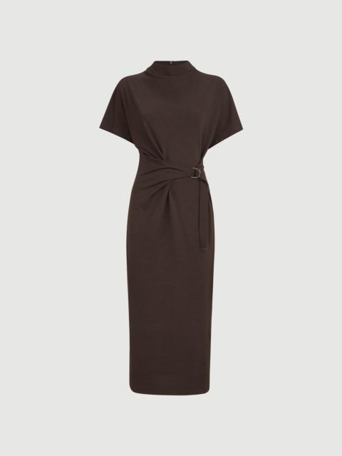 Brunello Cucinelli Techno wool jersey wrap belt dress with monili