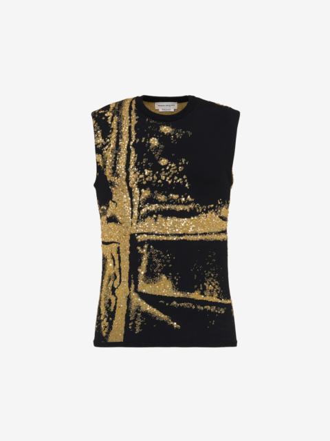 Alexander McQueen Men's Fold Jacquard Vest in Black/ Gold