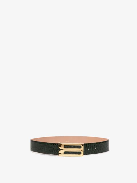 Jumbo Frame Belt In Dark Forest Croc-Effect Leather