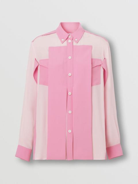 Burberry Panelled Silk Crepe de Chine Shirt