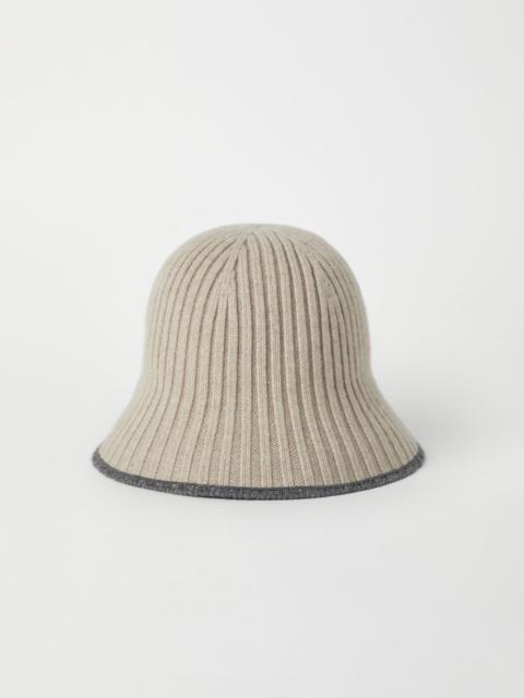 Virgin wool, cashmere and silk rib knit bucket hat with monili