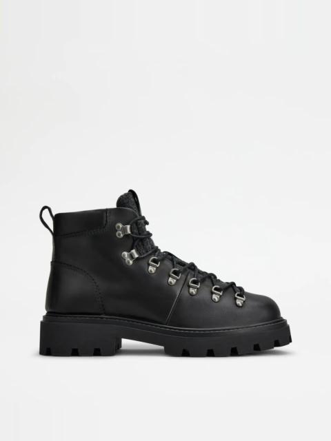 Tod's BOOTS IN LEATHER AND FELT - GREY, BLACK