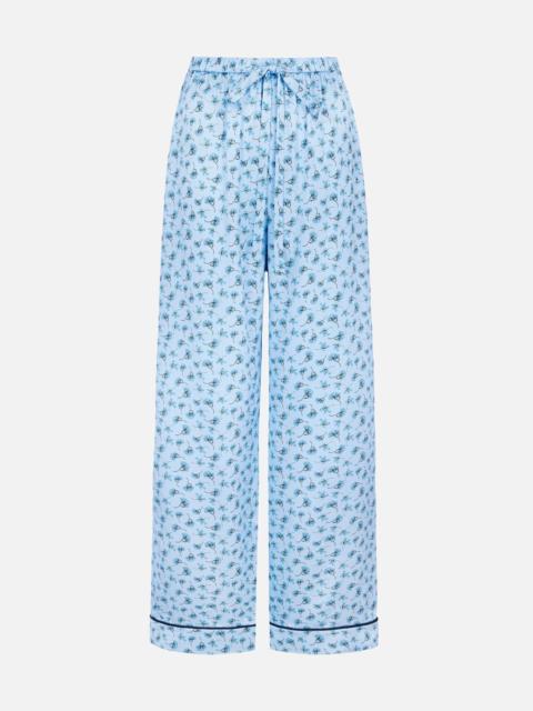 EMILIA WICKSTEAD Ithaca Trousers In Ditsy Blue Marigold On Baby Blue Silk Satin