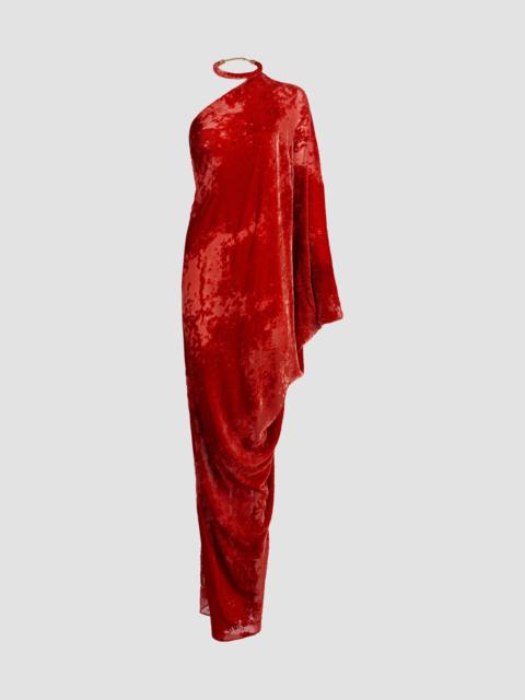 SILVIA TCHERASSI Women's Erica Velvet Halter Drape Gown - Rouge