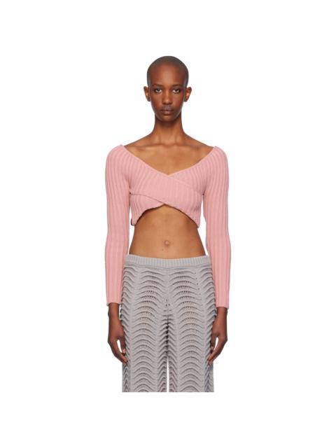 ISA BOULDER Pink Crossed Sleeves Sweater