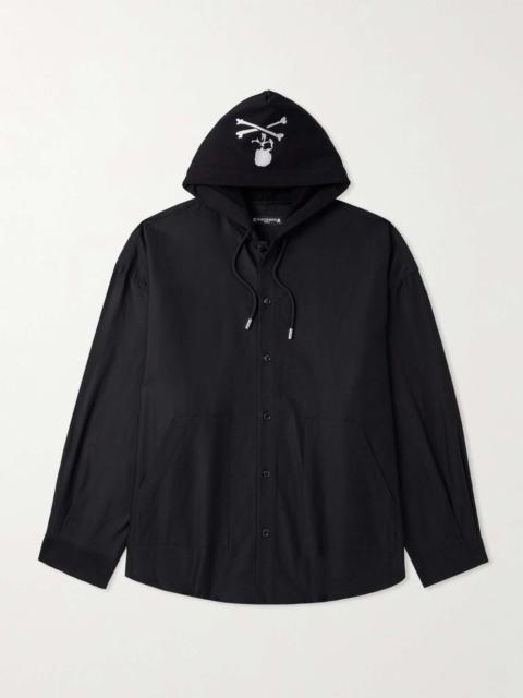 MASTERMIND WORLD Oversized Logo-Embroidered Jersey-Trimmed Cotton-Canvas Hooded Overshirt