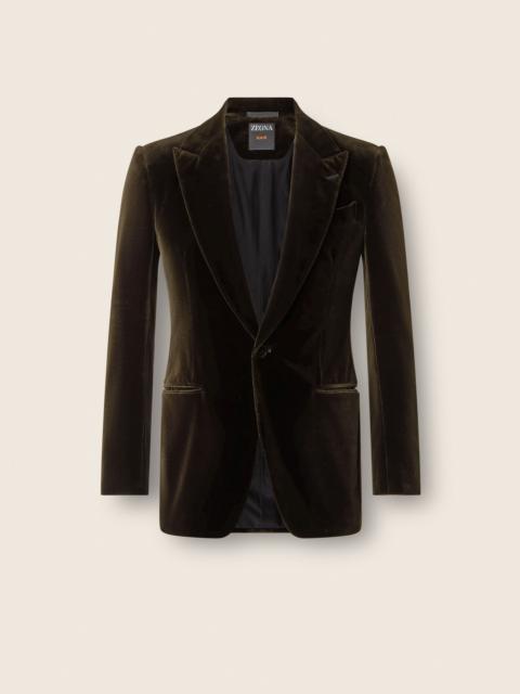 ZEGNA DARK OLIVE GREEN COTTON EVENING JACKET