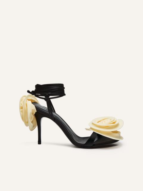 MAGDA BUTRYM Wrap around double flower sandals in black satin