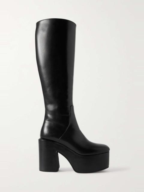 Leather platform knee boots