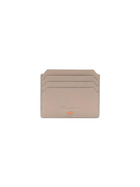 Santoni Dove grey tumbled leather credit card holder