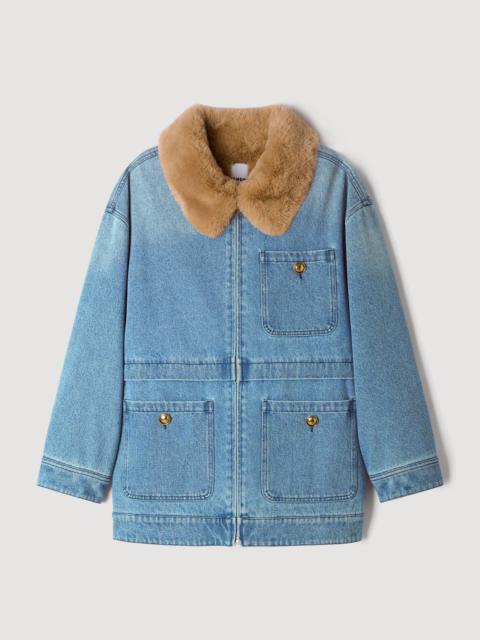 Sandro DENIM COAT WITH FAUX FUR COLLAR