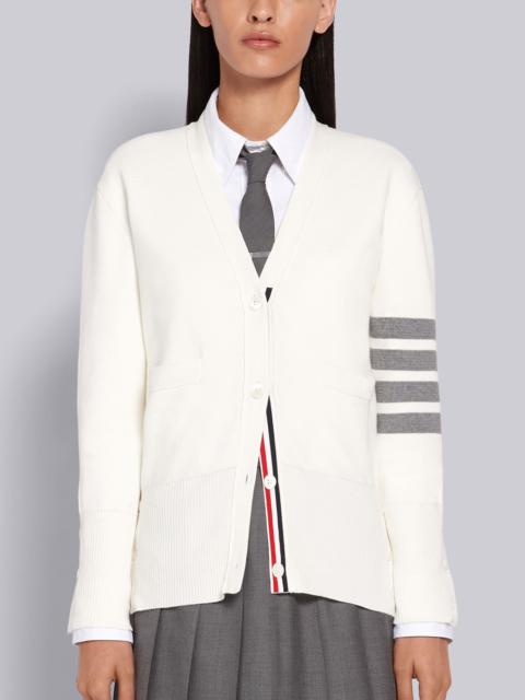 Thom Browne White Cotton Crepe V-Neck 4-Bar Cardigan