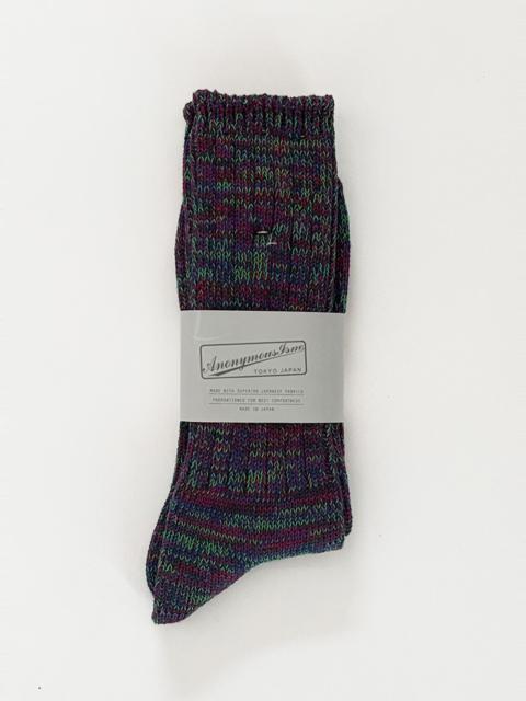 Nigel Cabourn Anonymous Ism 5 Colour Mix Crew Sock in Dark Purple