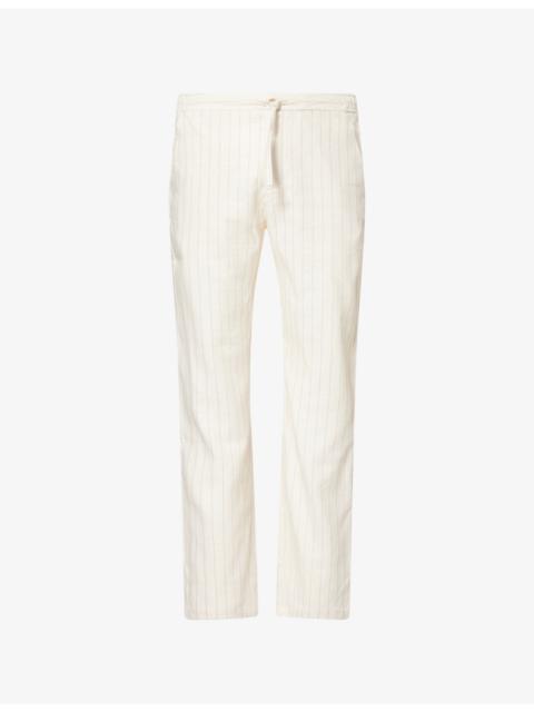 FRESCOBOL CARIOCA Mendes Pinstripe-Print Linen and Cotton-Blend Trousers