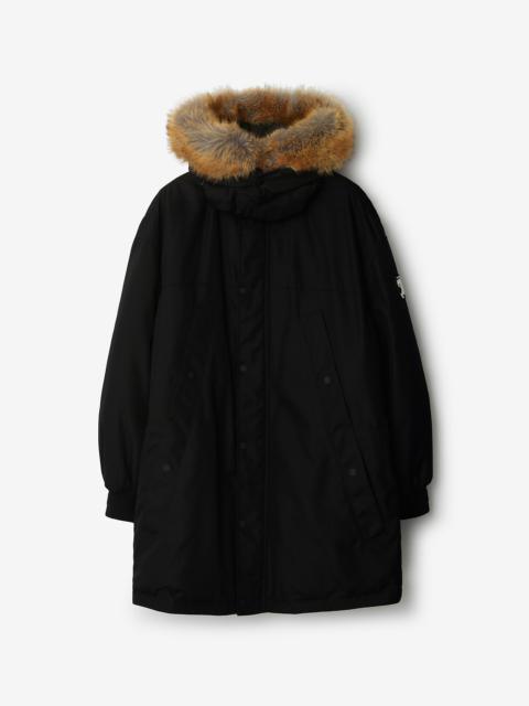 Burberry Faux Fur Trim Nylon Parka