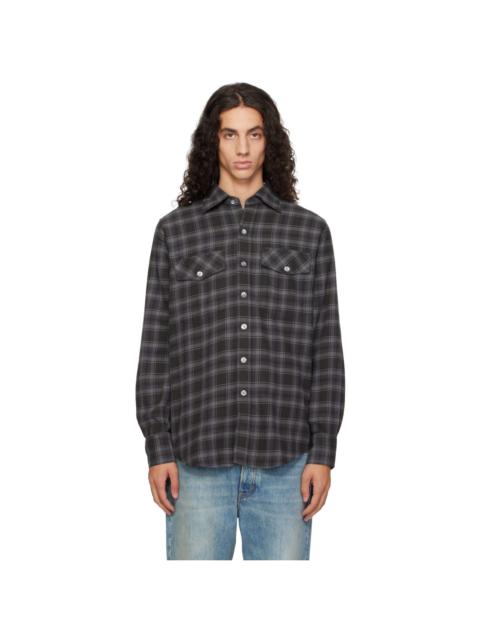 Drake's Gray Check Cotton-Silk Work Shirt