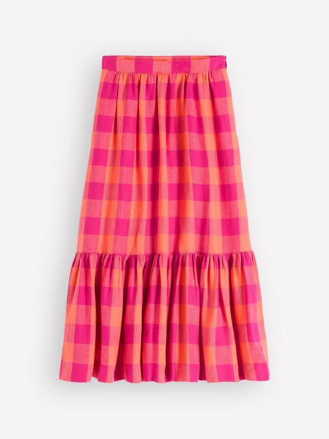 BODEN Abigail Linen Maxi Skirt-Zesty Orange, Pink Gingham