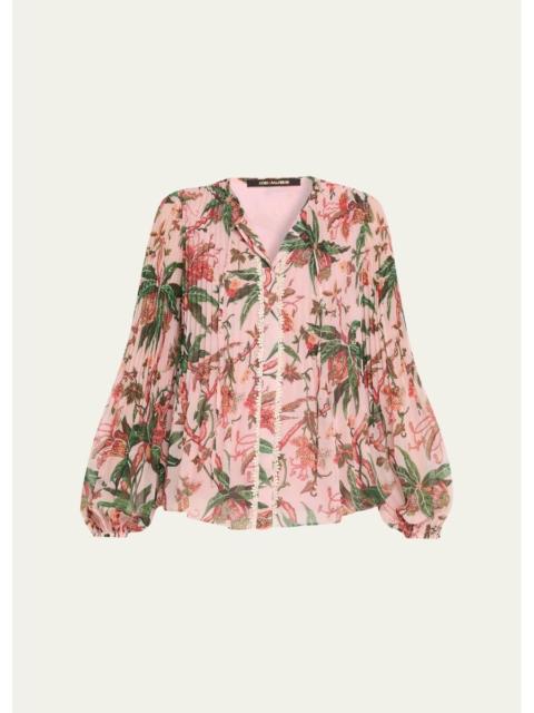 KOBI HALPERIN Helen Pleated Floral-Print Blouse