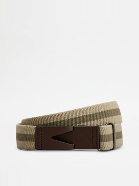 BELT IN CANVAS AND LEATHER - BEIGE, GREEN, BROWN