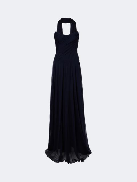 Monique Lhuillier Scarf-detail draped silk bustier gown